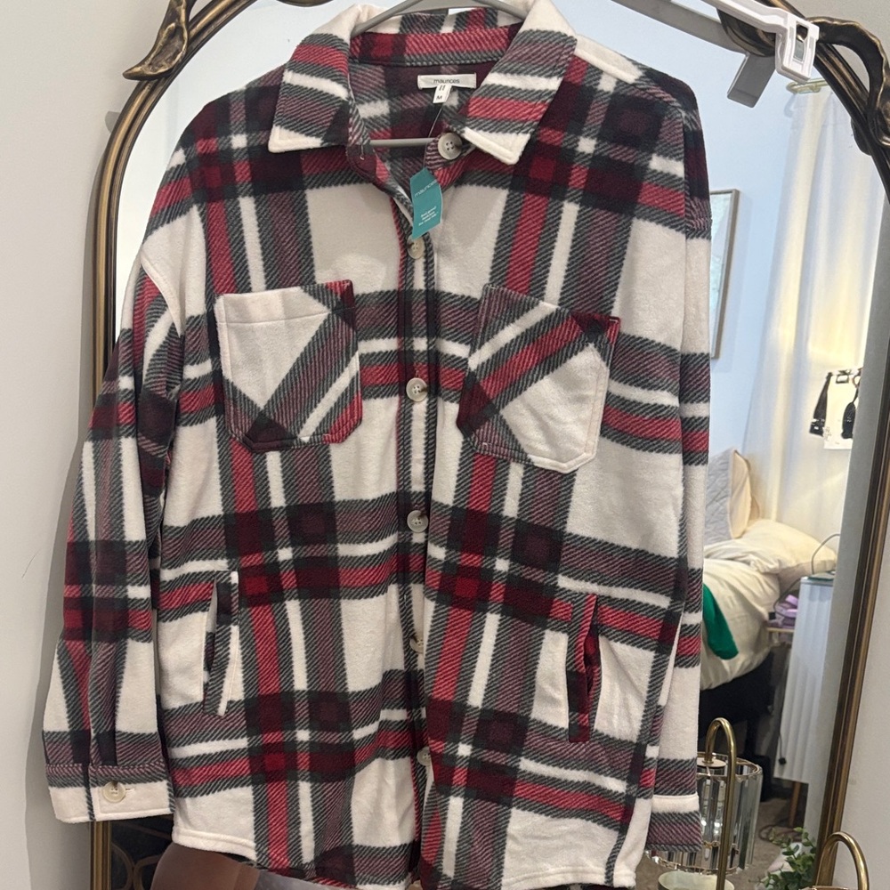 Maurices White and Red Plaid Button-Down Shirt